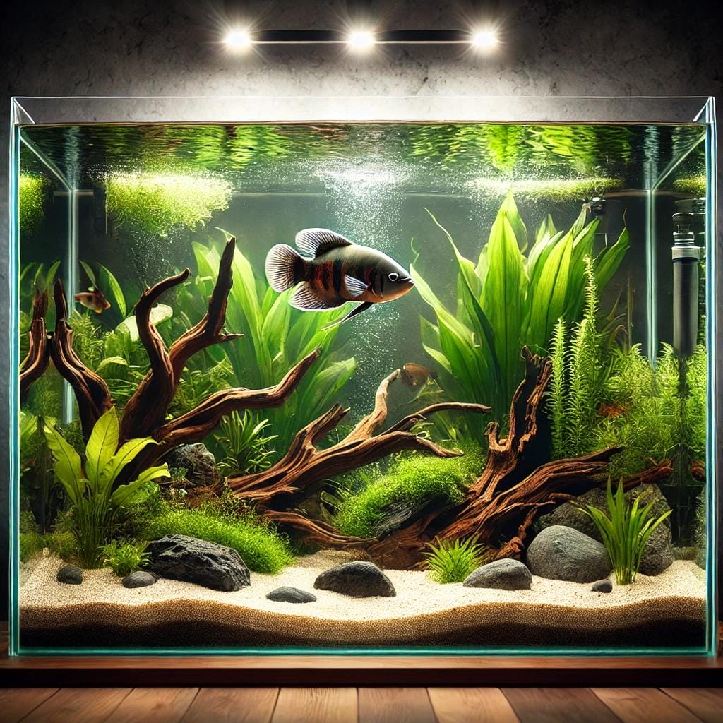 A beautifully setup Oscar Fish tank